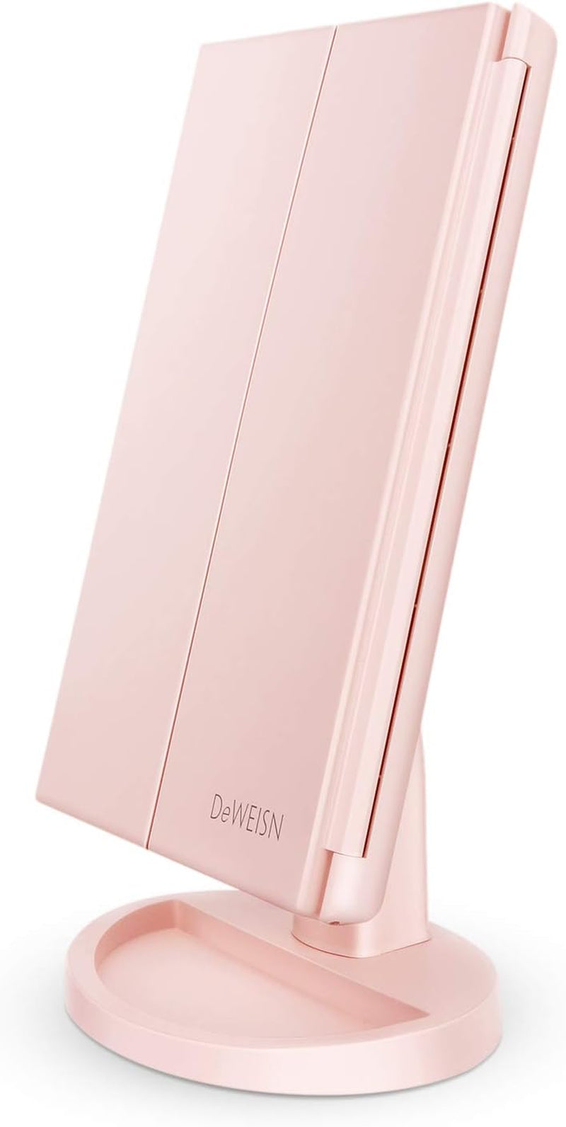 Dresser Mount Tri-Fold Lighted Vanity Mirror with 21 LED Lights, Touch Screen and 3X/2X/1X Magnification, Two Power Supply Modes Make up Mirror,Travel Mirror