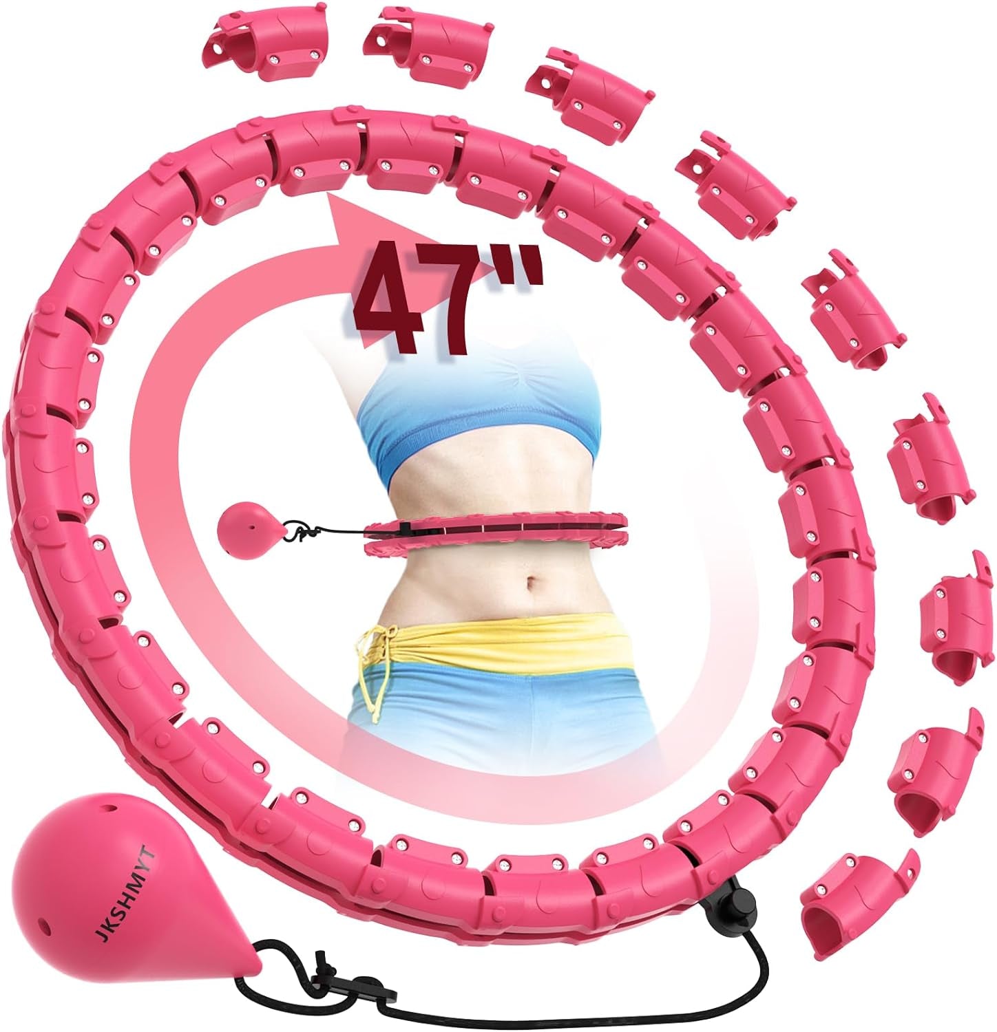 Weighted Hula Circle Hoops for Adults Weight Loss, Infinity Fitness Hoop plus Size 47 Inch, 24 Detachable Links, Exercise Hoop Suitable for Women and Beginners
