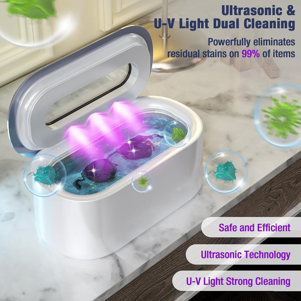 Ultrasonic Jewelry Cleaner, 48Khz Professional Jewelry Cleaner Ultrasonic Machine with Digital Timer, 30W Ultrasonic Cleaner for Necklaces, Eyeglasses, Rings, Dentures, Watch Strap