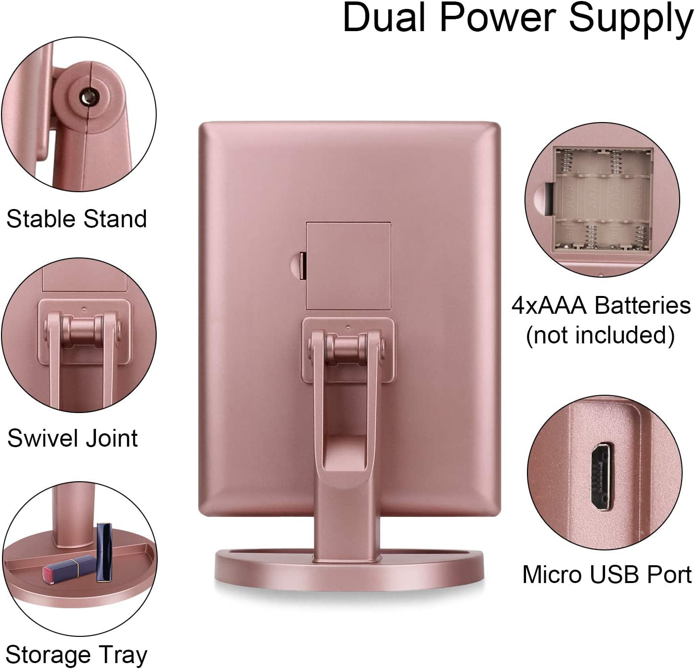Dresser Mount Tri-Fold Lighted Vanity Mirror with 21 LED Lights, Touch Screen and 3X/2X/1X Magnification, Two Power Supply Modes Make up Mirror,Travel Mirror