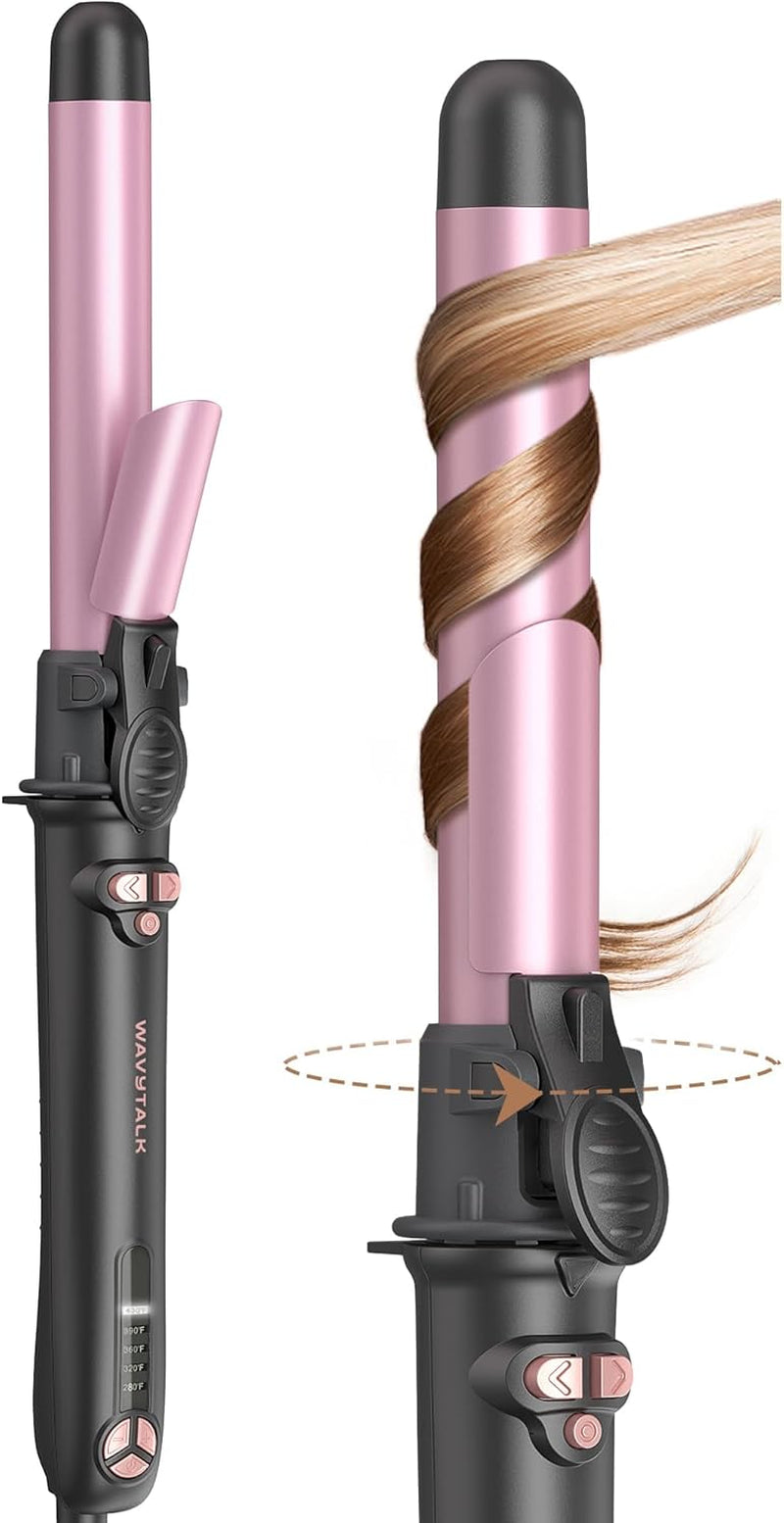 Rotating Curling Iron, Curl Cycle, 1 Inch Automatic Curling Wand for Long Hair, Get Effortless Beach Waves with Self Spinning Barrel up to 430°F with Home Button, Dual Voltage, Rose Gold