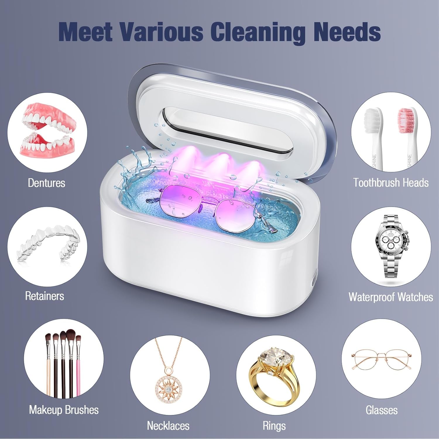 Ultrasonic Jewelry Cleaner, 48Khz Professional Jewelry Cleaner Ultrasonic Machine with Digital Timer, 30W Ultrasonic Cleaner for Necklaces, Eyeglasses, Rings, Dentures, Watch Strap