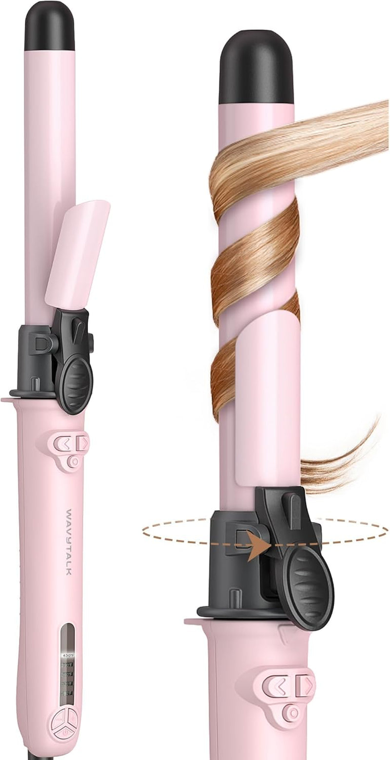 Rotating Curling Iron, Curl Cycle, 1 Inch Automatic Curling Wand for Long Hair, Get Effortless Beach Waves with Self Spinning Barrel up to 430°F with Home Button, Dual Voltage, Rose Gold