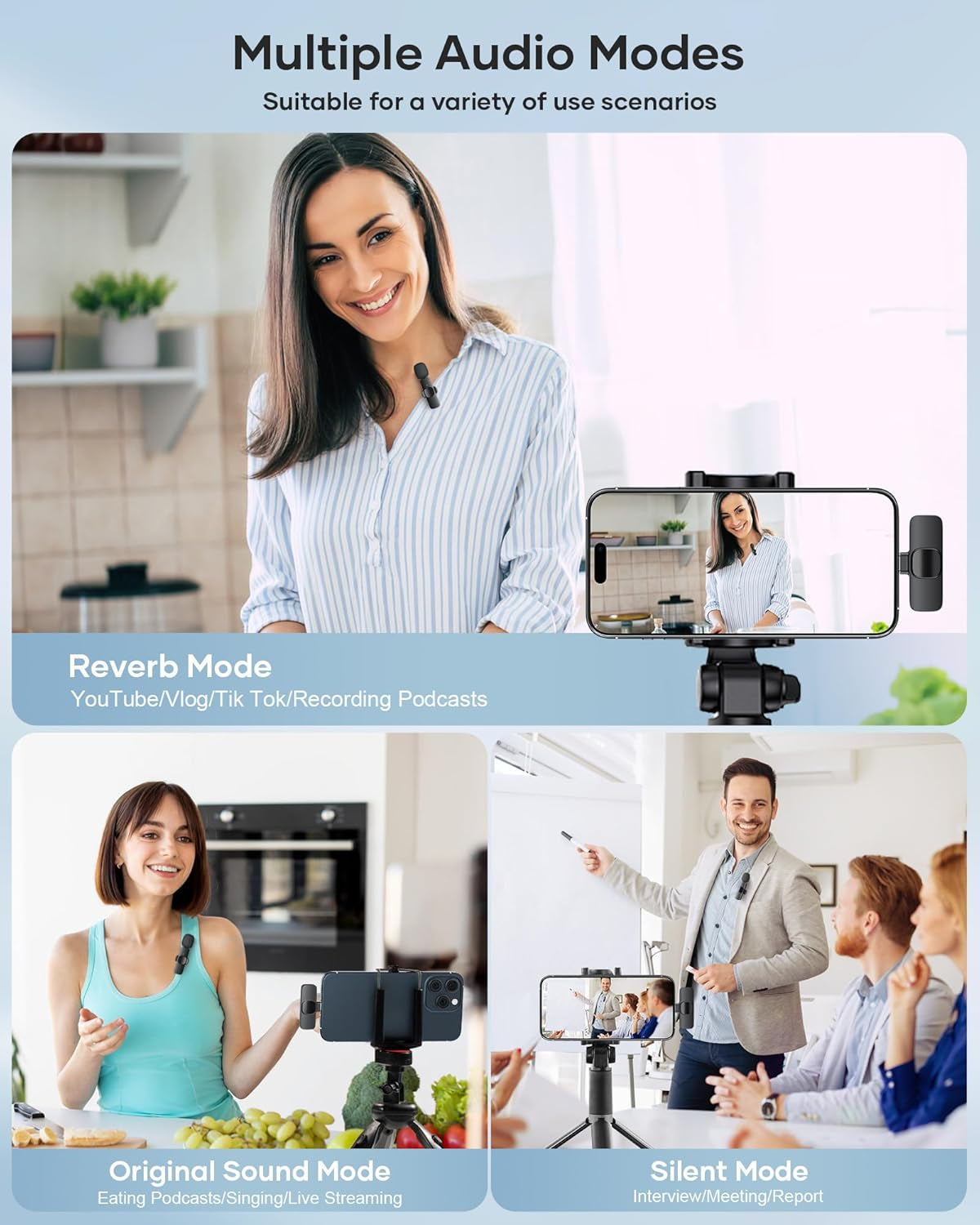 2 Pack Wireless Lavalier Microphone for Iphone Ipad and Android Phone, Lapel Mic Plug and Play Wireless Mic Noise Reduction Mini Microphone for Video Recording Interview Podcast Vlog Youtube Tiktok