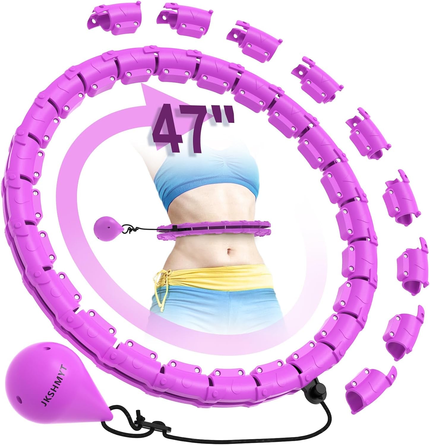 Weighted Hula Circle Hoops for Adults Weight Loss, Infinity Fitness Hoop plus Size 47 Inch, 24 Detachable Links, Exercise Hoop Suitable for Women and Beginners